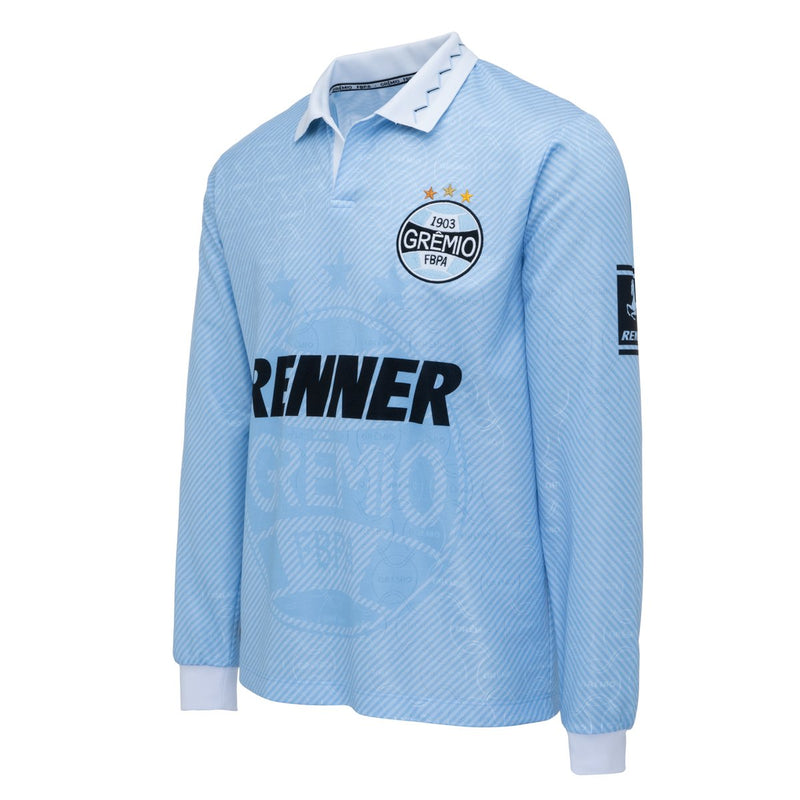 Camisa Masculina Manga Longa Retrô 1995 Celeste